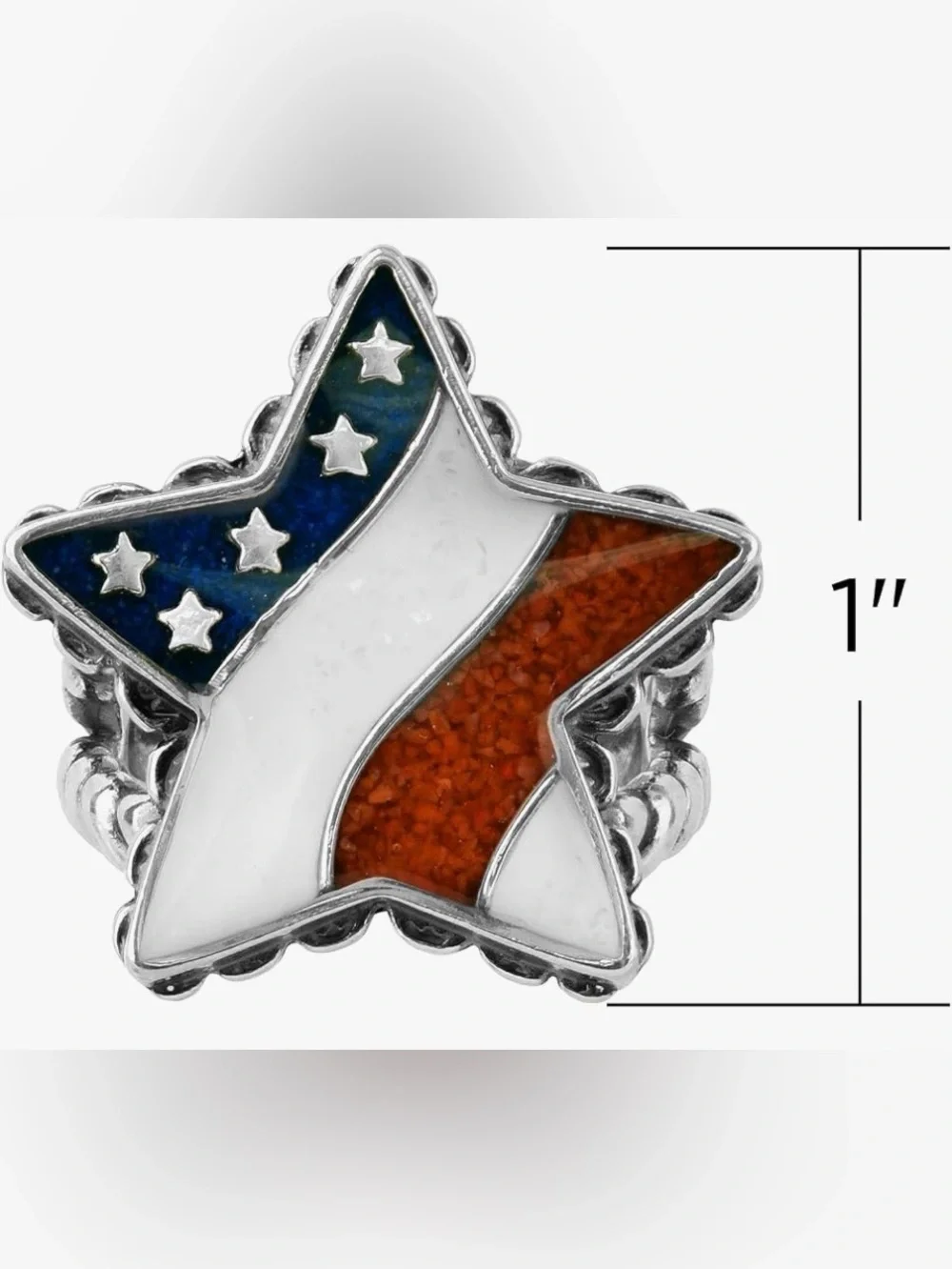American West Patriotic American flag Star sterling silver size 7 red white blue